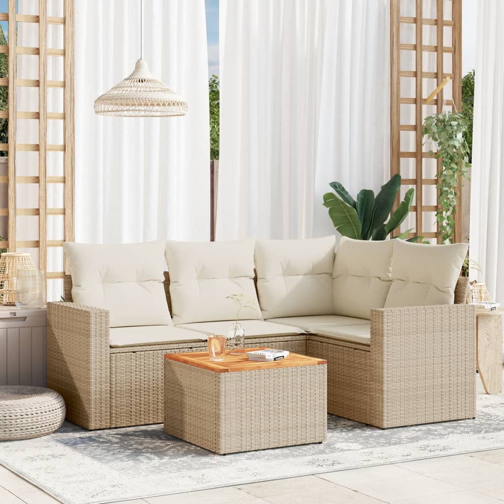 5-tlg. Garten-Sofagarnitur mit Kissen Schwarz Poly Rattan