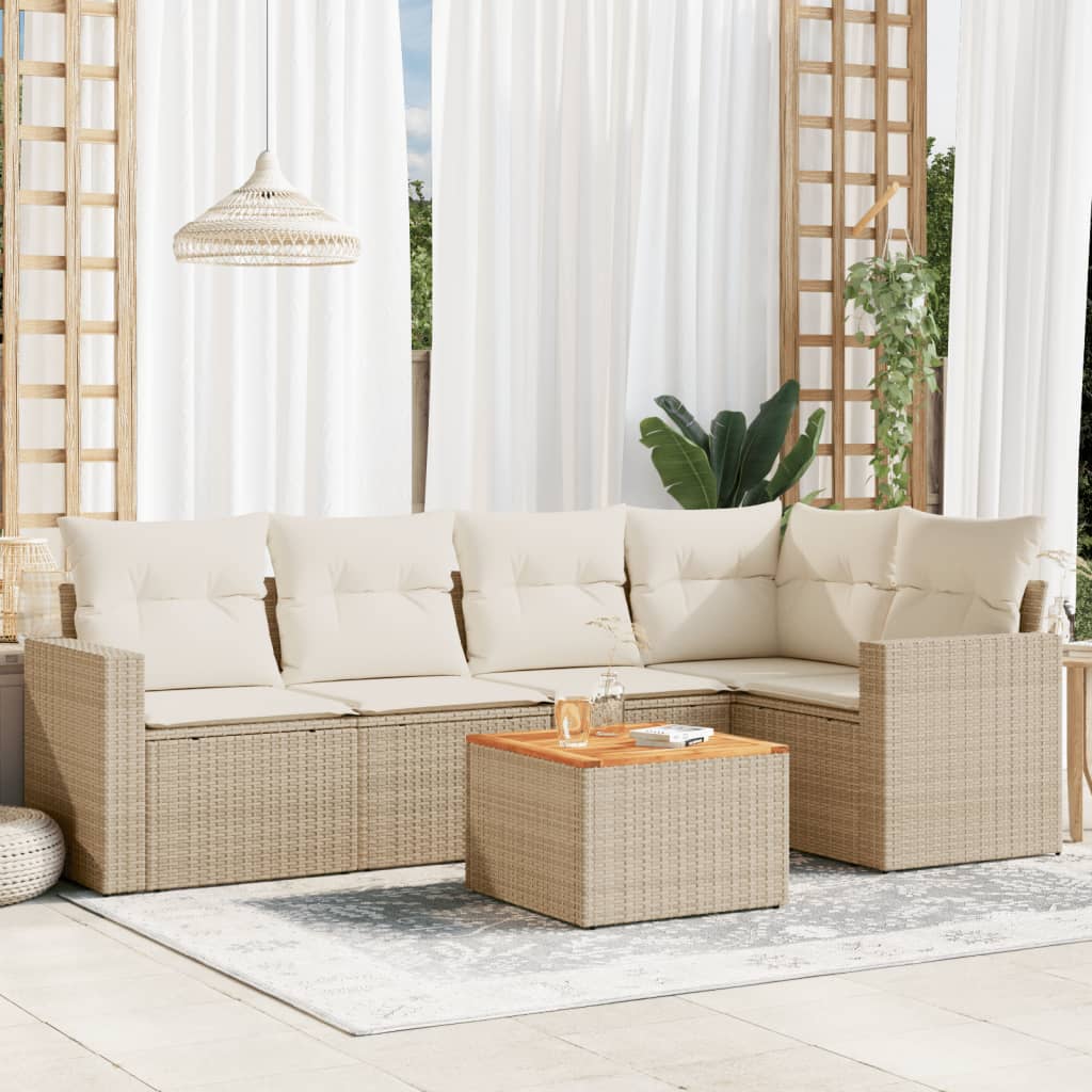6-tlg. Garten-Sofagarnitur mit Kissen Schwarz Poly Rattan