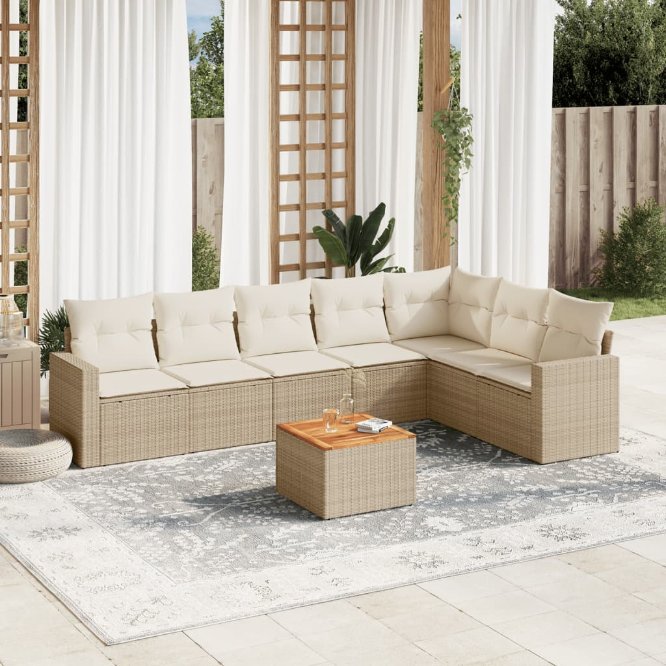 8-tlg. Garten-Sofagarnitur mit Kissen Schwarz Poly Rattan