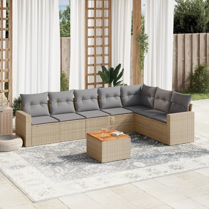 8-tlg. Garten-Sofagarnitur mit Kissen Schwarz Poly Rattan