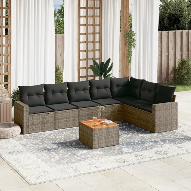 8-tlg. Garten-Sofagarnitur mit Kissen Schwarz Poly Rattan