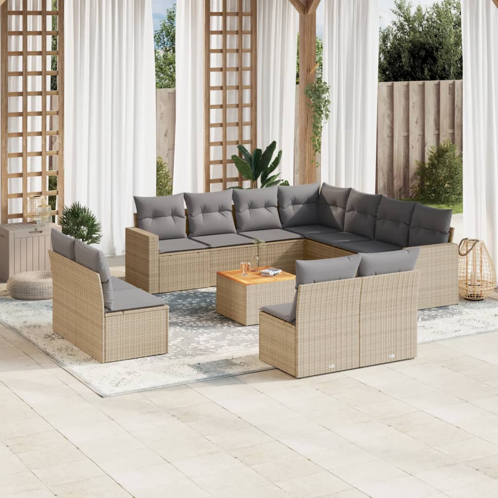 12-tlg. Garten-Sofagarnitur mit Kissen Schwarz Poly Rattan