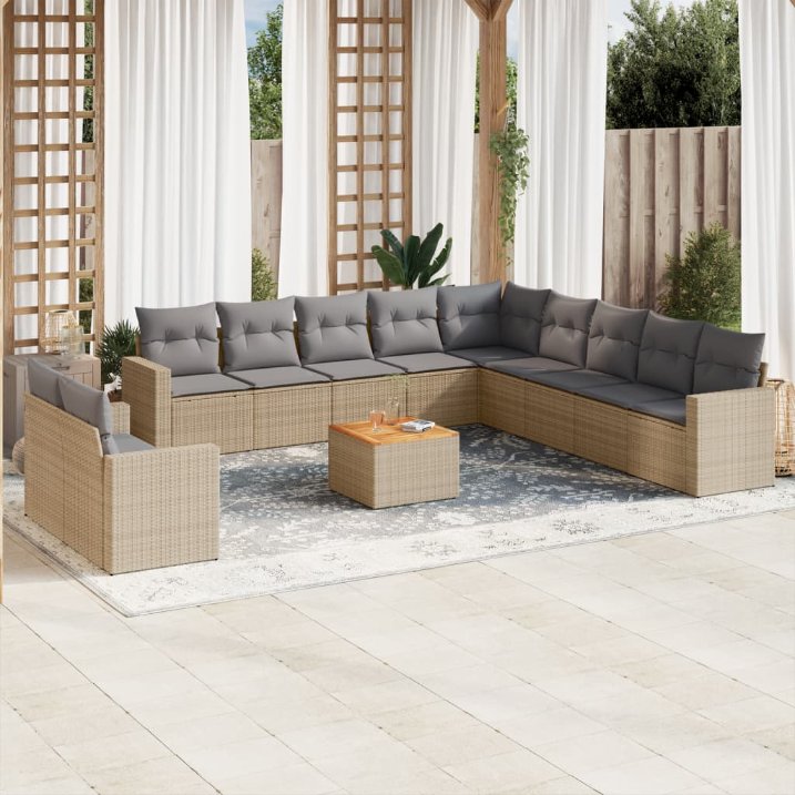 12-tlg. Garten-Sofagarnitur mit Kissen Schwarz Poly Rattan