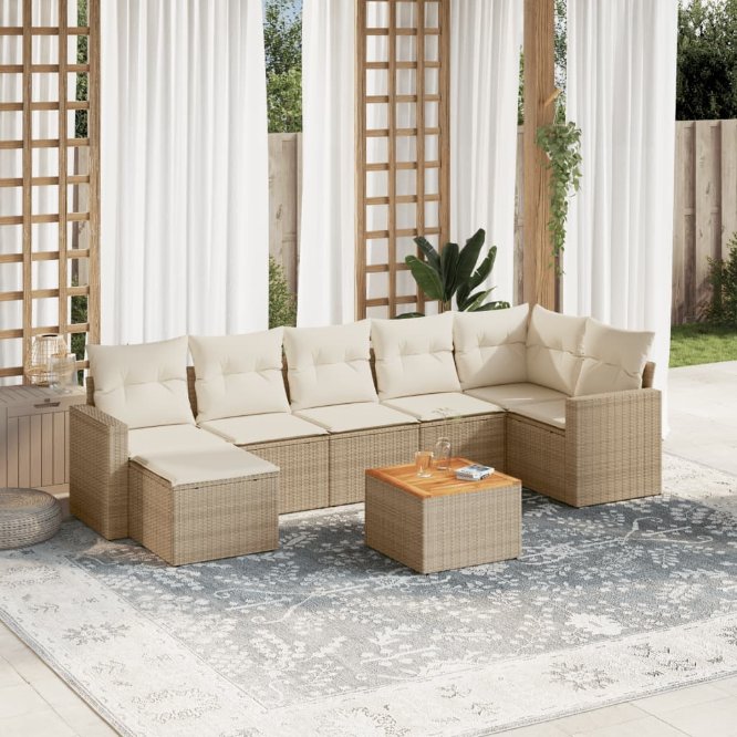 8-tlg. Garten-Sofagarnitur mit Kissen Schwarz Poly Rattan