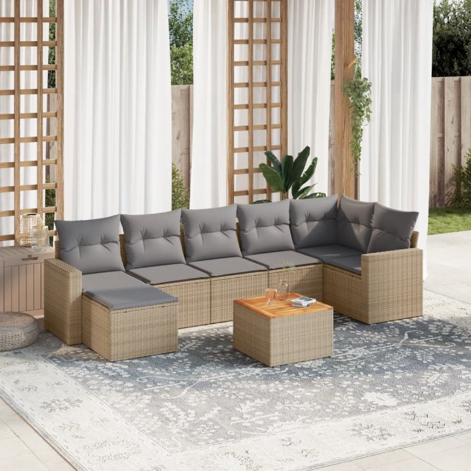 8-tlg. Garten-Sofagarnitur mit Kissen Schwarz Poly Rattan