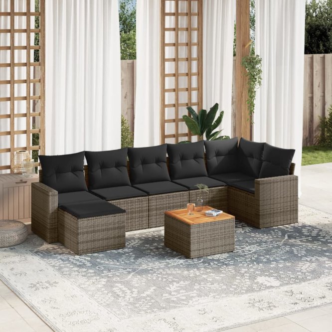 8-tlg. Garten-Sofagarnitur mit Kissen Schwarz Poly Rattan