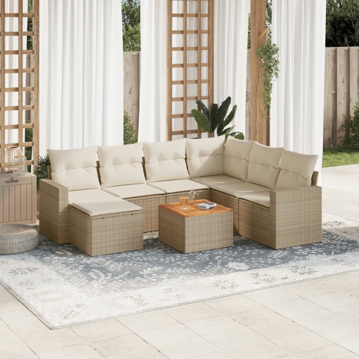 8-tlg. Garten-Sofagarnitur mit Kissen Schwarz Poly Rattan