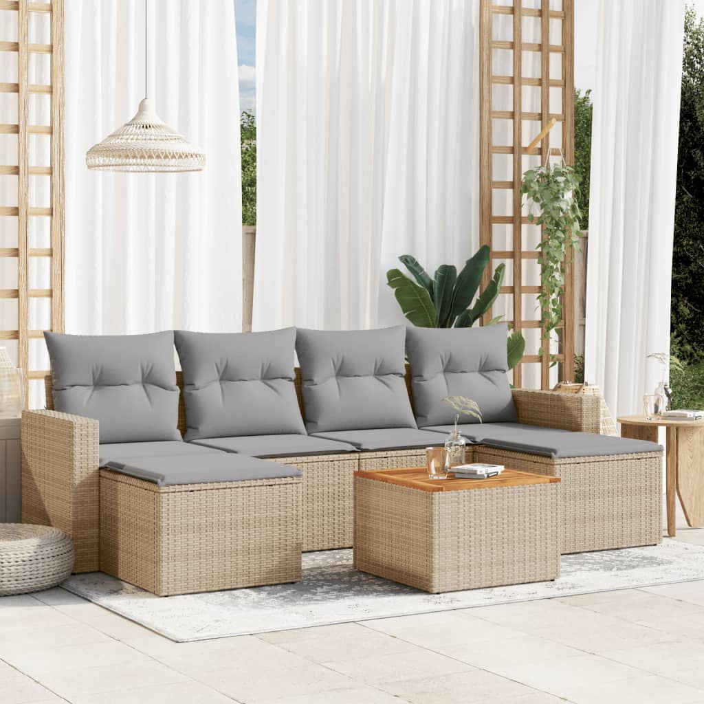 7-tlg. Garten-Sofagarnitur mit Kissen Schwarz Poly Rattan