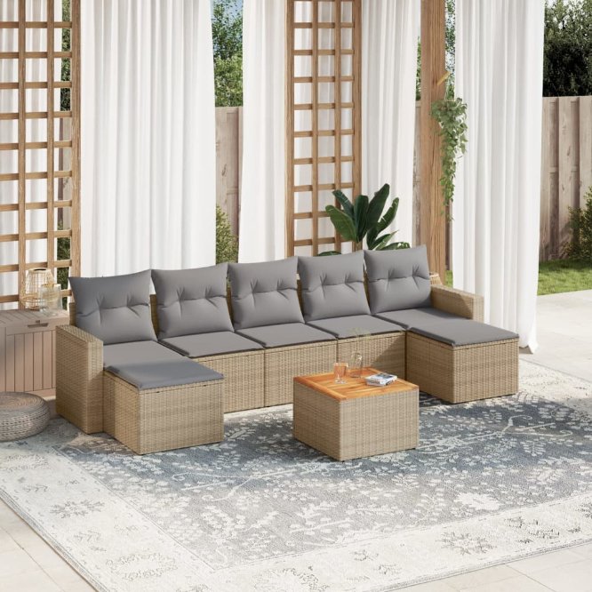 8-tlg. Garten-Sofagarnitur mit Kissen Schwarz Poly Rattan