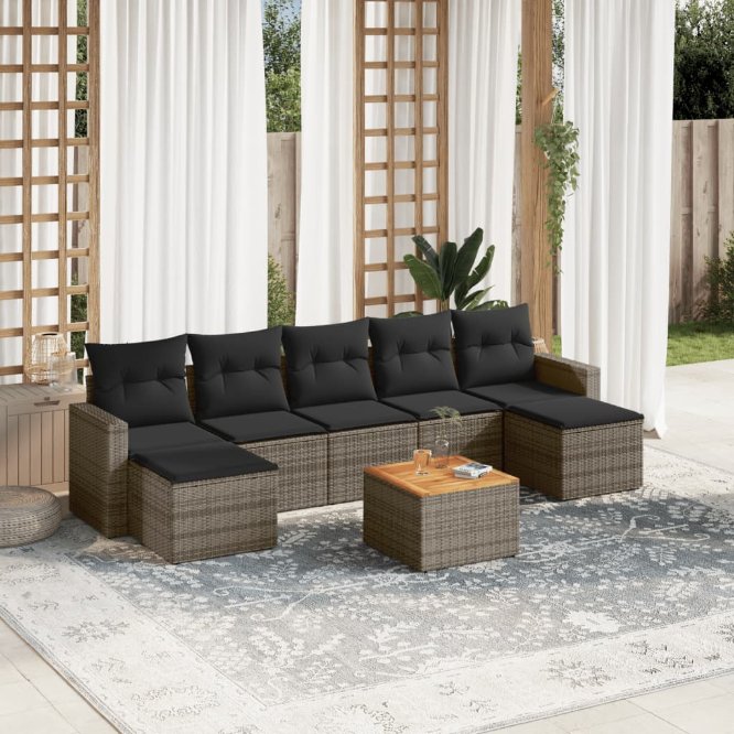 8-tlg. Garten-Sofagarnitur mit Kissen Schwarz Poly Rattan