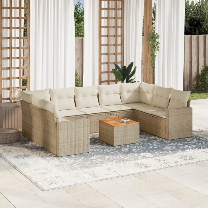 vidaXL 10-tlg. Garten-Sofagarnitur mit Kissen Schwarz Poly Rattan