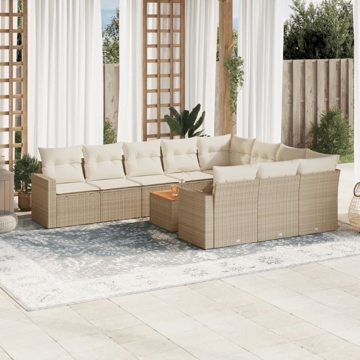 11-tlg. Garten-Sofagarnitur mit Kissen Schwarz Poly Rattan