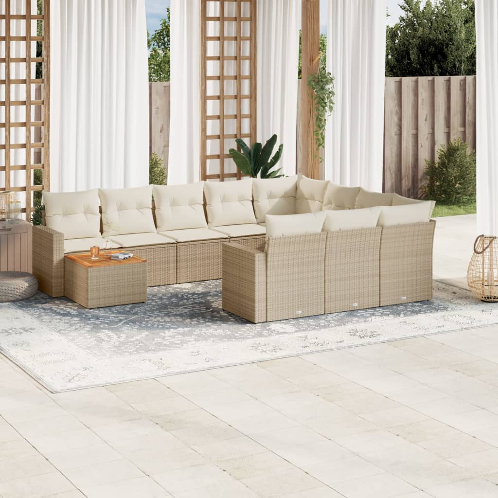 11-tlg. Garten-Sofagarnitur mit Kissen Schwarz Poly Rattan