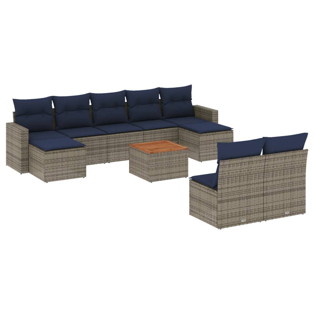 vidaXL 10-teiliges Gartensofa-Set mit Kissen, grau, Polyrattan
