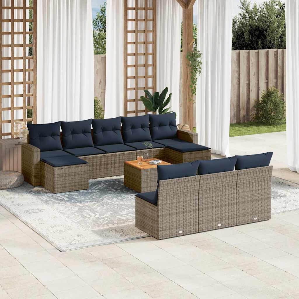 vidaXL 11-teiliges Gartensofa-Set mit Kissen, grau, Polyrattan