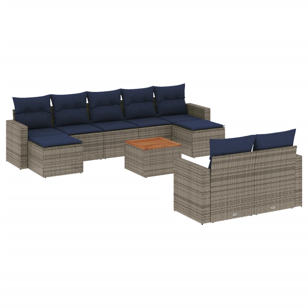 vidaXL 10-teiliges Gartensofa-Set mit Kissen, grau, Polyrattan