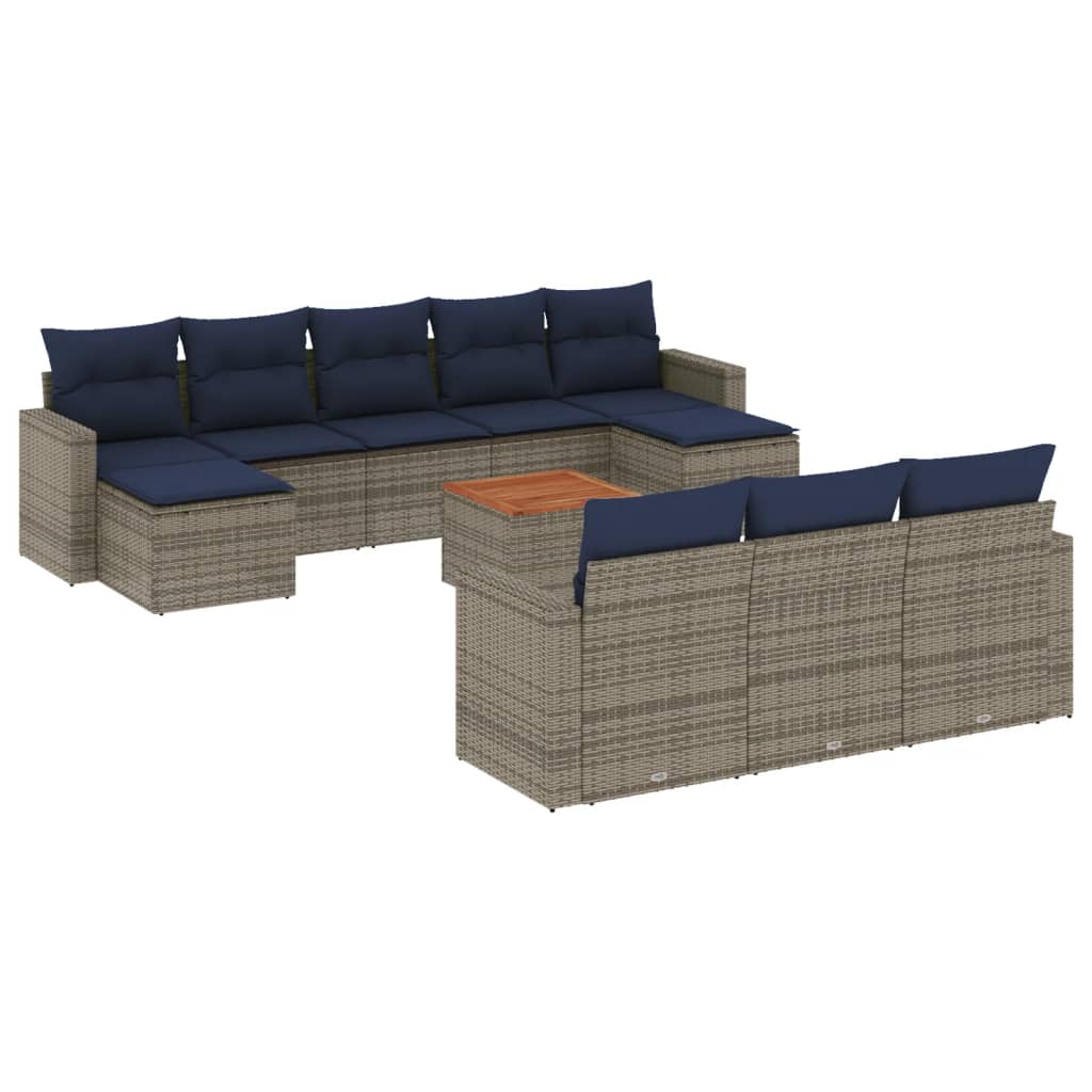 vidaXL 11-teiliges Gartensofa-Set mit Kissen, grau, Polyrattan