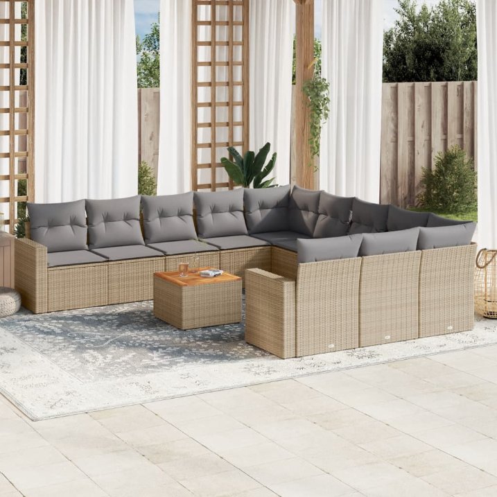 12-tlg. Garten-Sofagarnitur mit Kissen Schwarz Poly Rattan