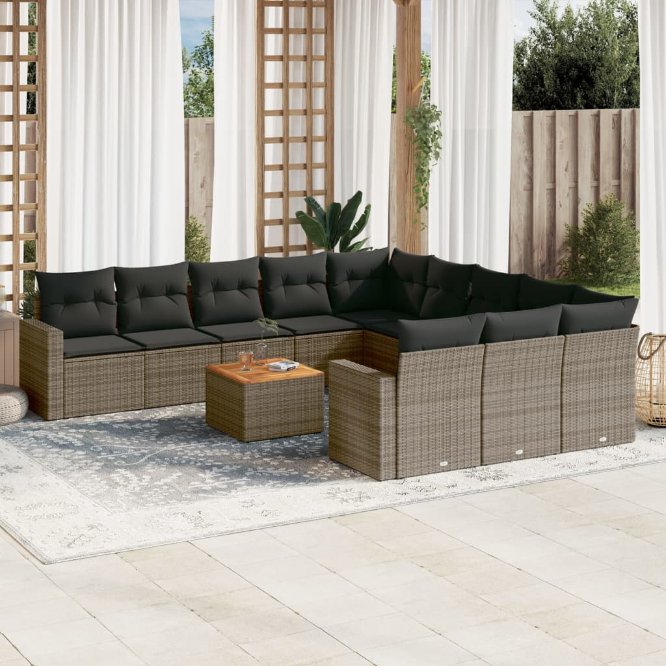 12-tlg. Garten-Sofagarnitur mit Kissen Schwarz Poly Rattan
