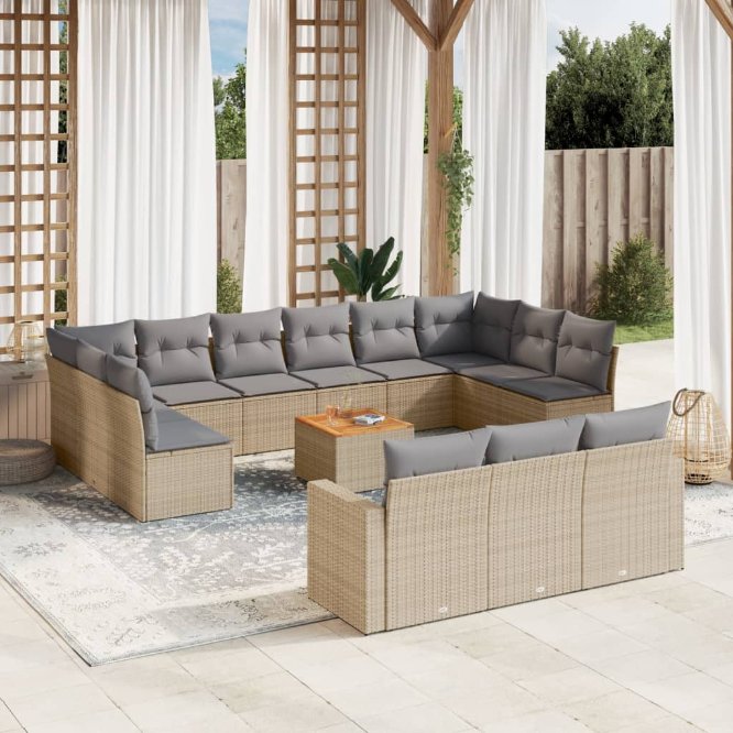 14-tlg. Garten-Sofagarnitur mit Kissen Schwarz Poly Rattan