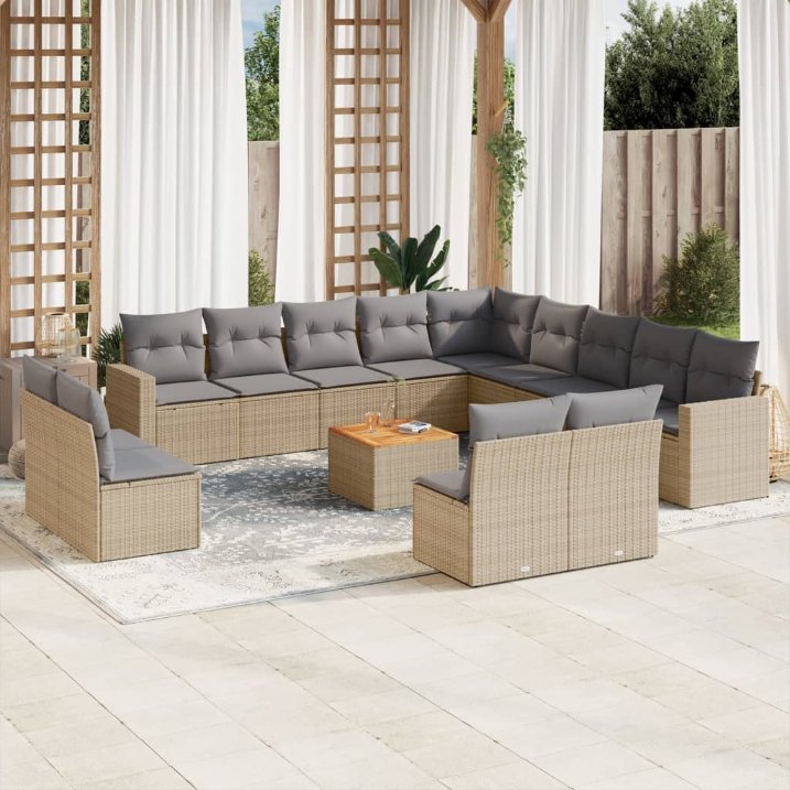 14-tlg. Garten-Sofagarnitur mit Kissen Schwarz Poly Rattan
