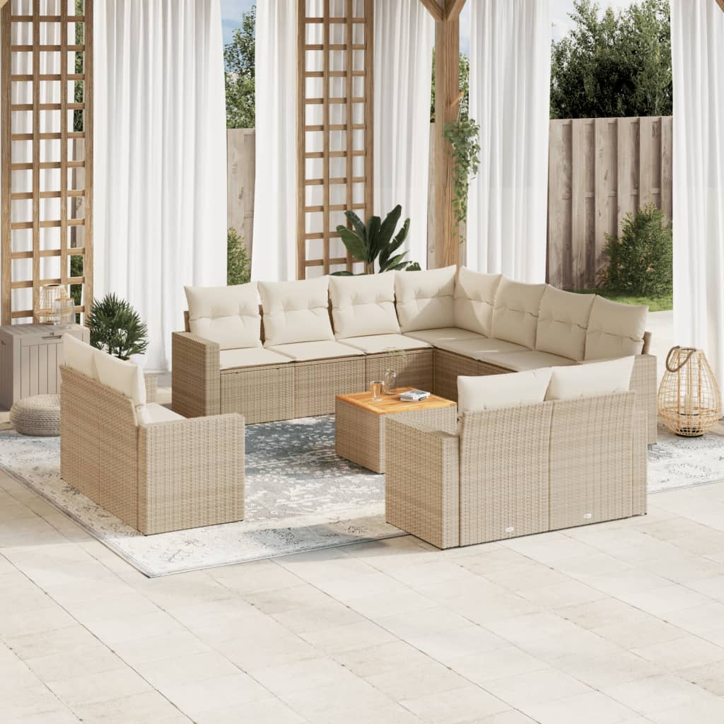 12-tlg. Garten-Sofagarnitur mit Kissen Schwarz Poly Rattan