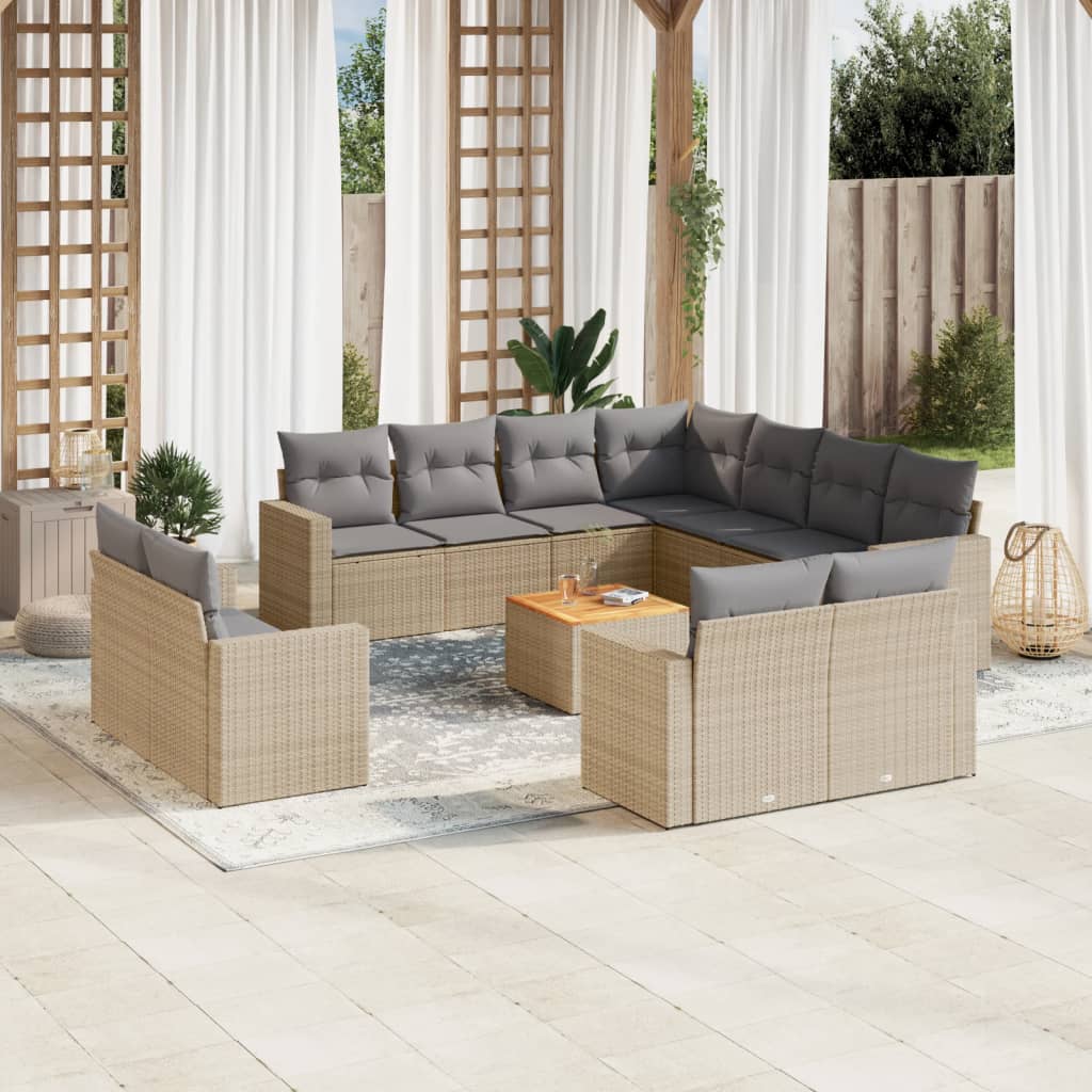 12-tlg. Garten-Sofagarnitur mit Kissen Schwarz Poly Rattan