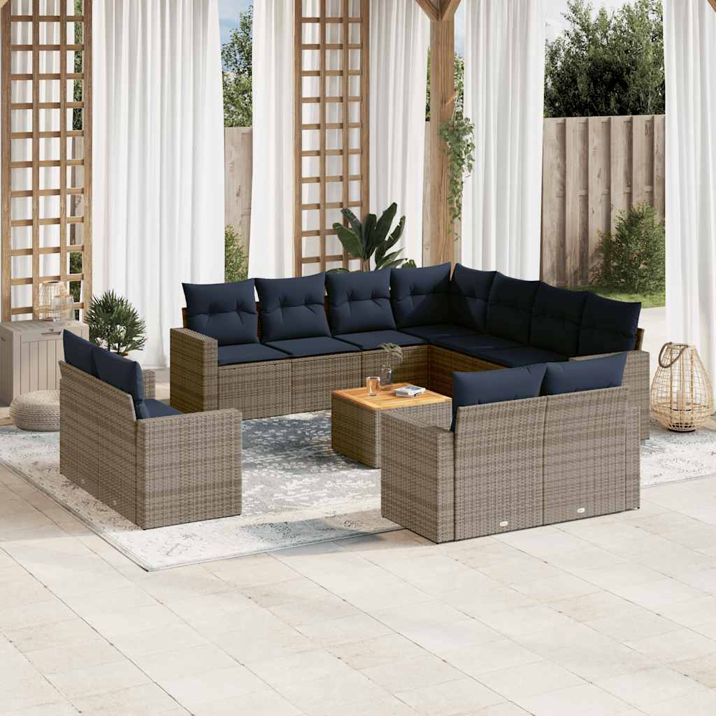 vidaXL 12-tlg. Garten-Sofagarnitur mit Kissen Grau Poly Rattan