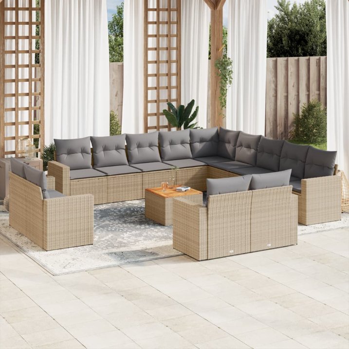 14-tlg. Garten-Sofagarnitur mit Kissen Schwarz Poly Rattan