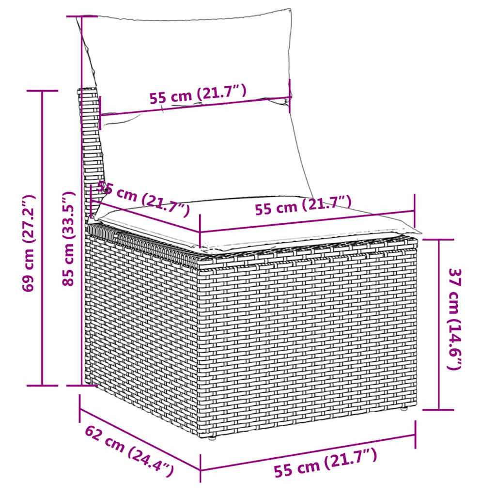 14-tlg. Garten-Sofagarnitur mit Kissen Grau Poly Rattan