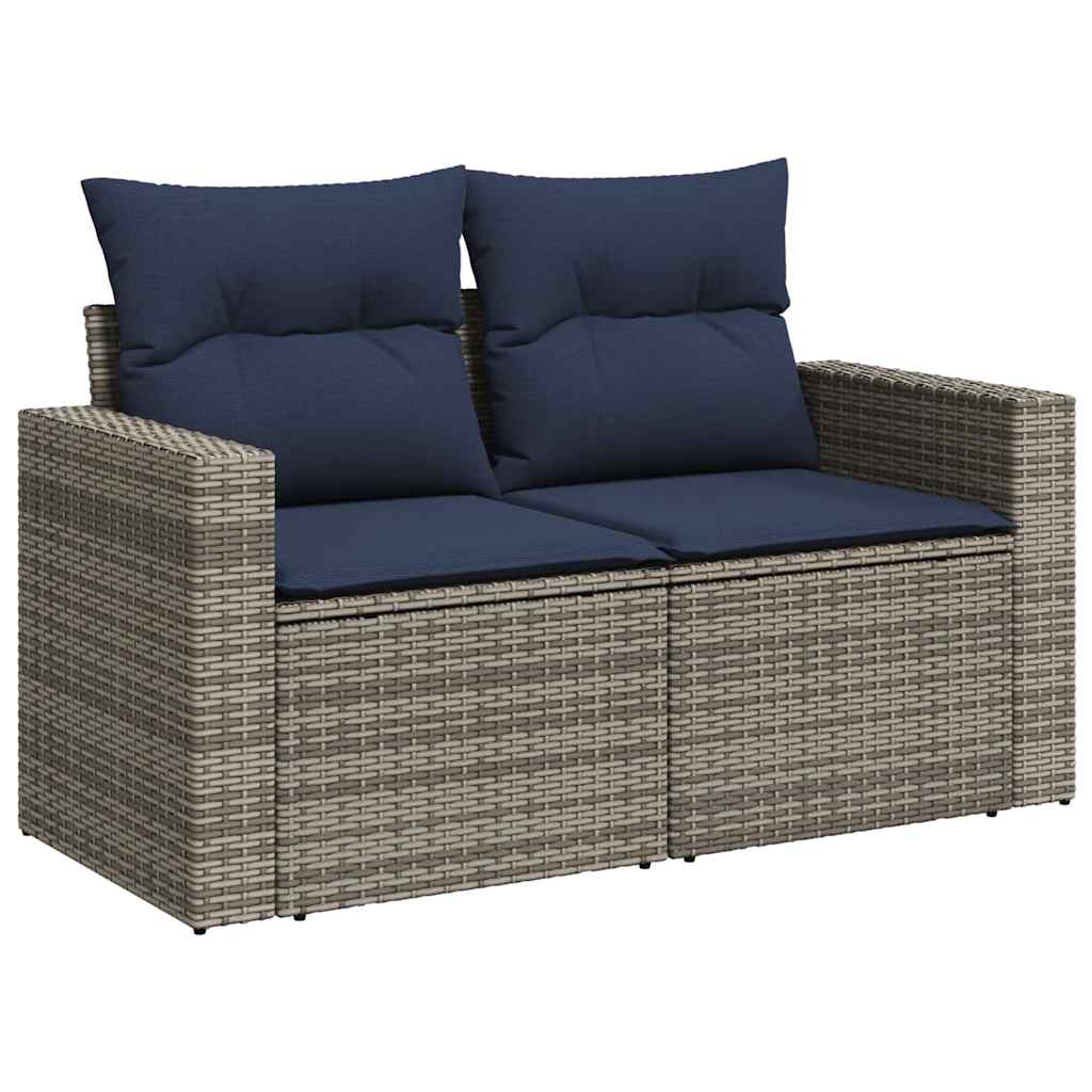 vidaXL 10-teiliges Gartensofa-Set mit Kissen, grau, Polyrattan