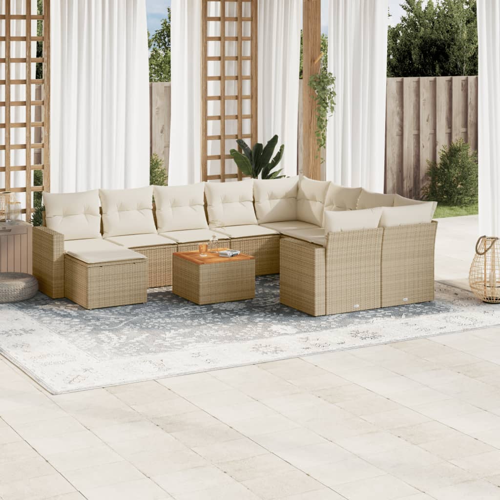 11-tlg. Garten-Sofagarnitur mit Kissen Schwarz Poly Rattan