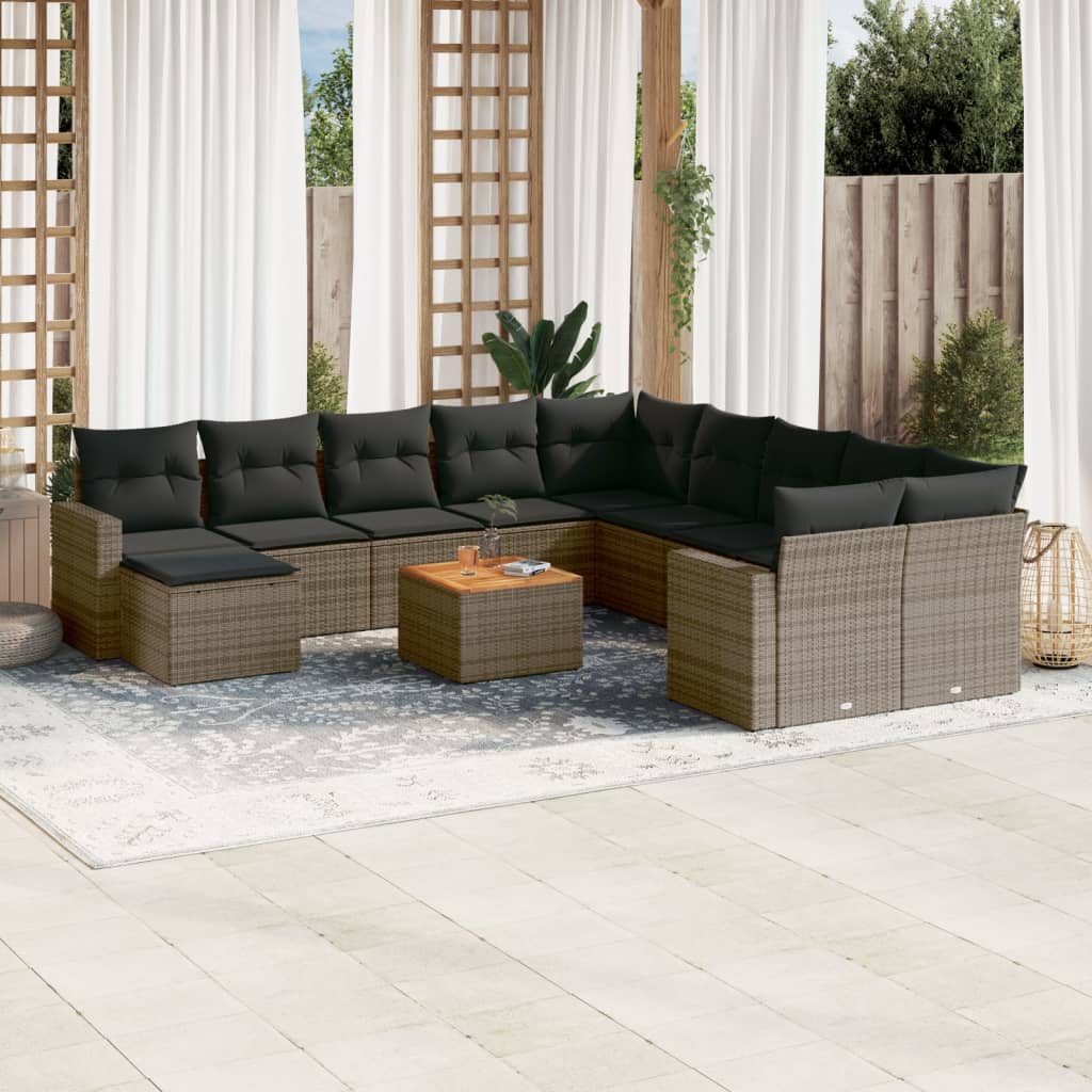 12-tlg. Garten-Sofagarnitur mit Kissen Schwarz Poly Rattan