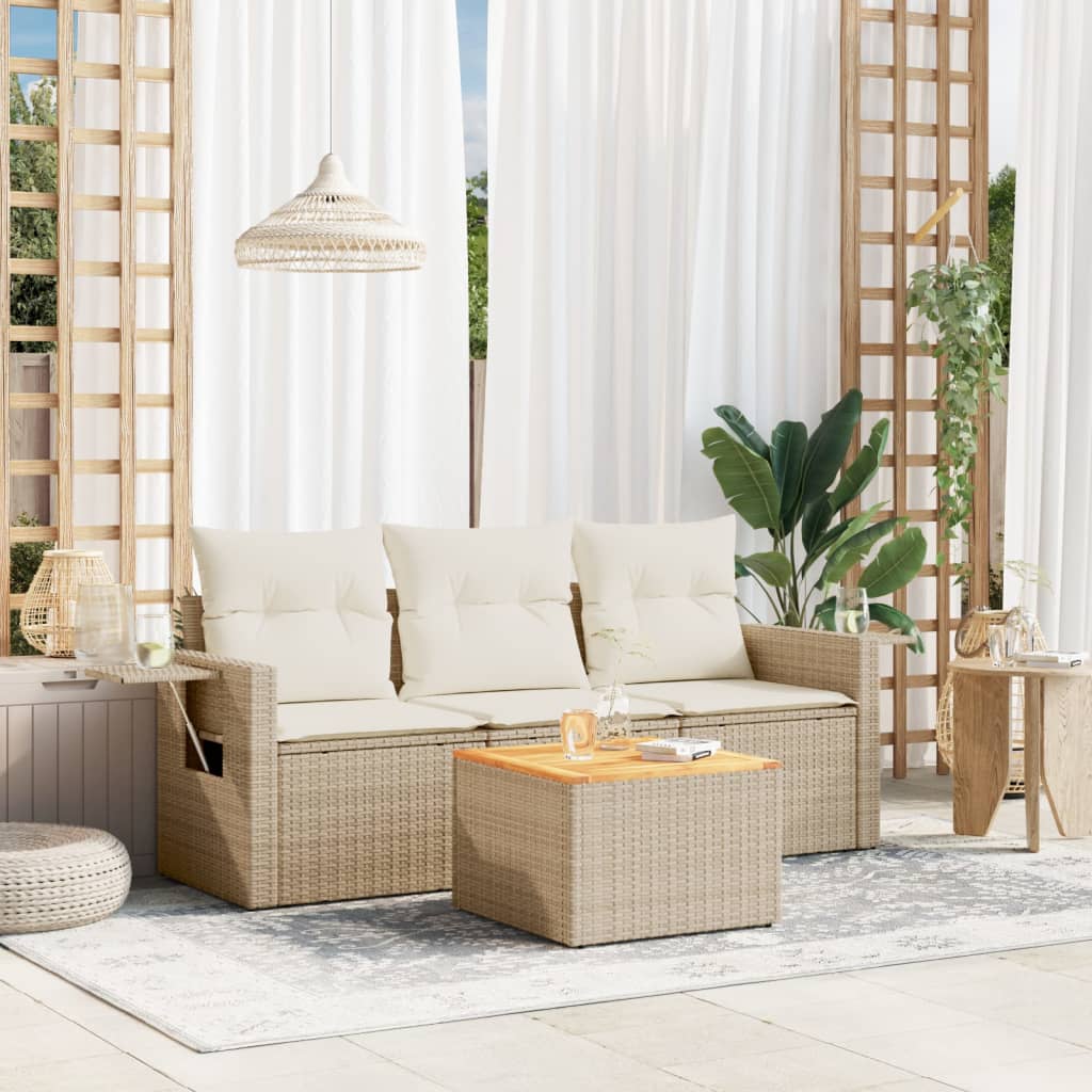 4-tlg. Garten-Sofagarnitur mit Kissen Schwarz Poly Rattan