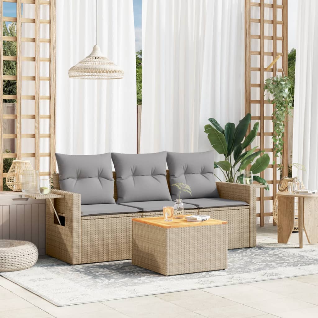 4-tlg. Garten-Sofagarnitur mit Kissen Schwarz Poly Rattan