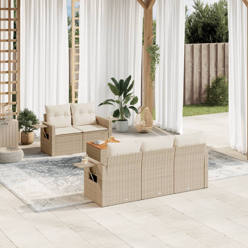 6-tlg. Garten-Sofagarnitur mit Kissen Schwarz Poly Rattan