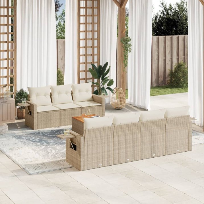 8-tlg. Garten-Sofagarnitur mit Kissen Schwarz Poly Rattan