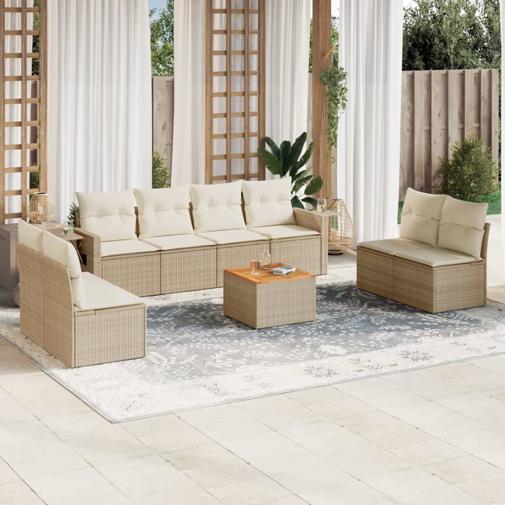 9-tlg. Garten-Sofagarnitur mit Kissen Schwarz Poly Rattan