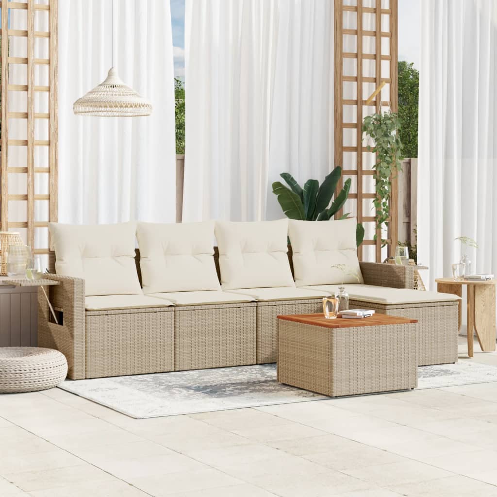 6-tlg. Garten-Sofagarnitur mit Kissen Schwarz Poly Rattan