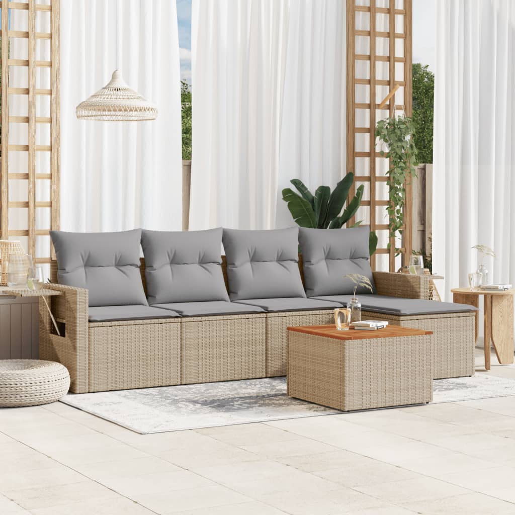 6-tlg. Garten-Sofagarnitur mit Kissen Schwarz Poly Rattan