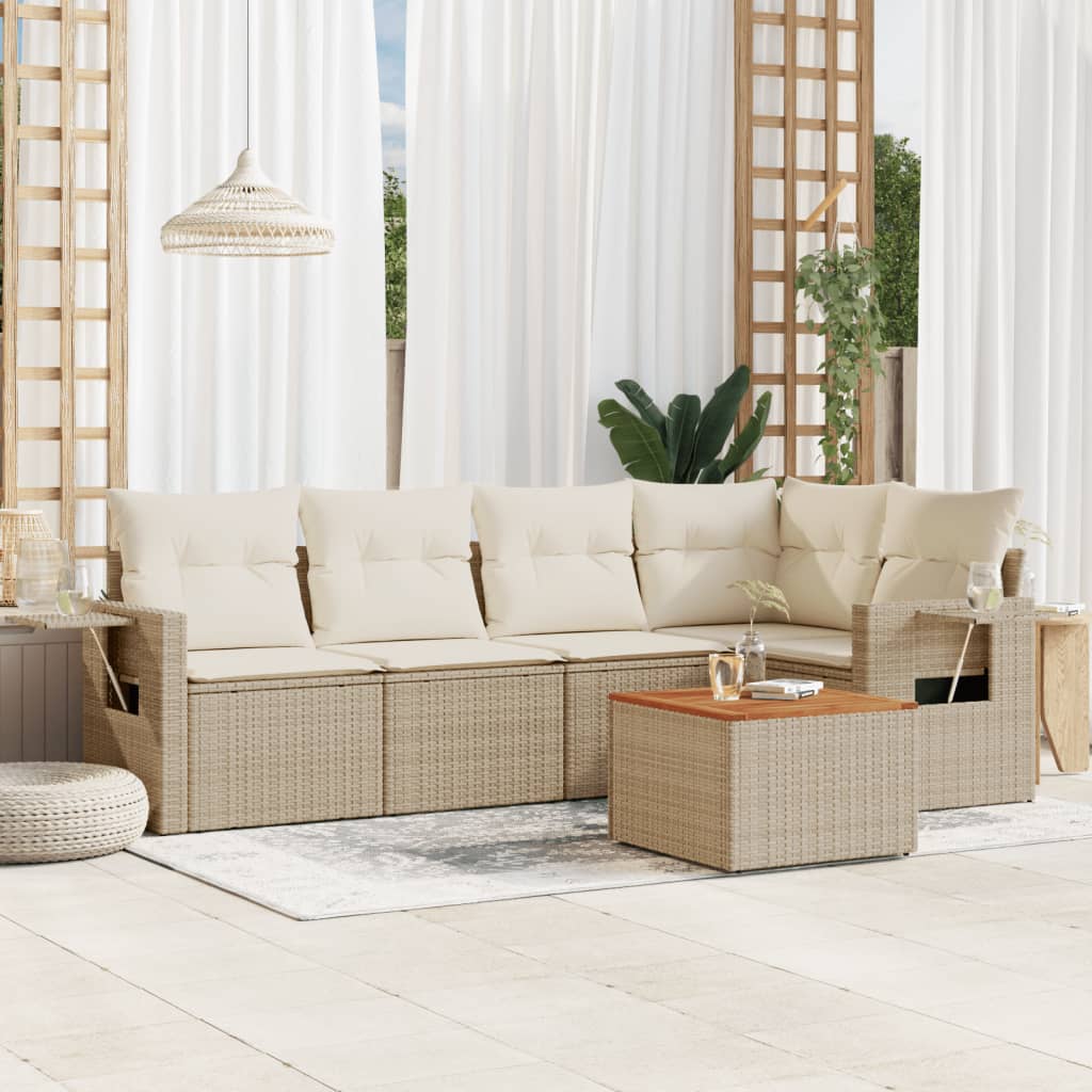 6-tlg. Garten-Sofagarnitur mit Kissen Schwarz Poly Rattan