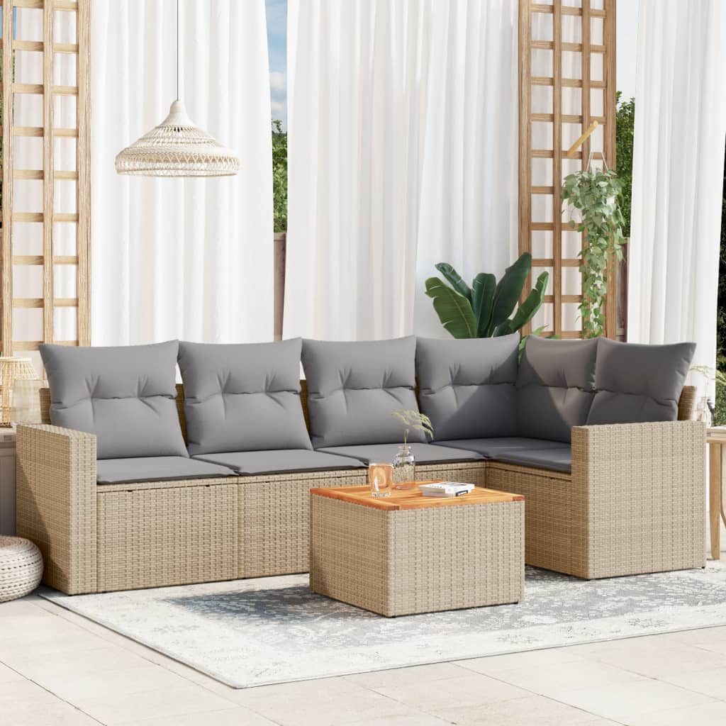 6-tlg. Garten-Sofagarnitur mit Kissen Schwarz Poly Rattan