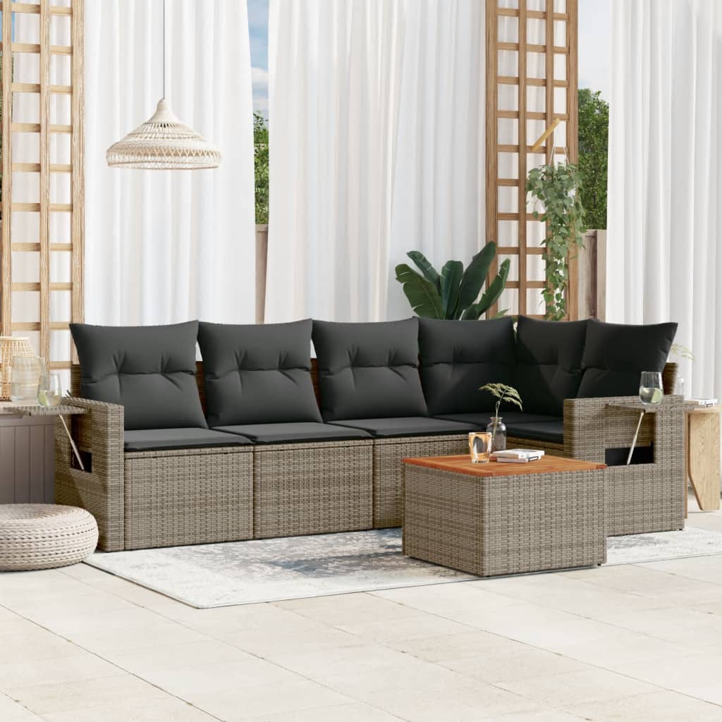 6-tlg. Garten-Sofagarnitur mit Kissen Schwarz Poly Rattan