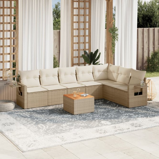 8-tlg. Garten-Sofagarnitur mit Kissen Schwarz Poly Rattan