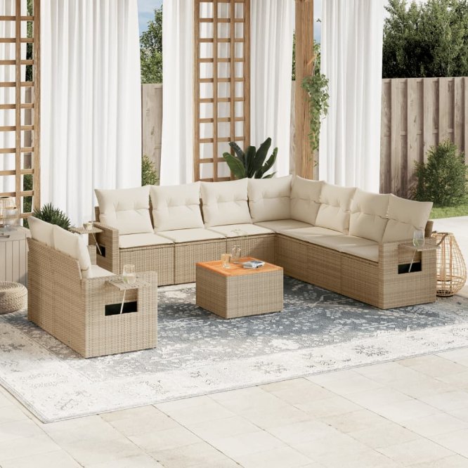 vidaXL 10-tlg. Garten-Sofagarnitur mit Kissen Schwarz Poly Rattan