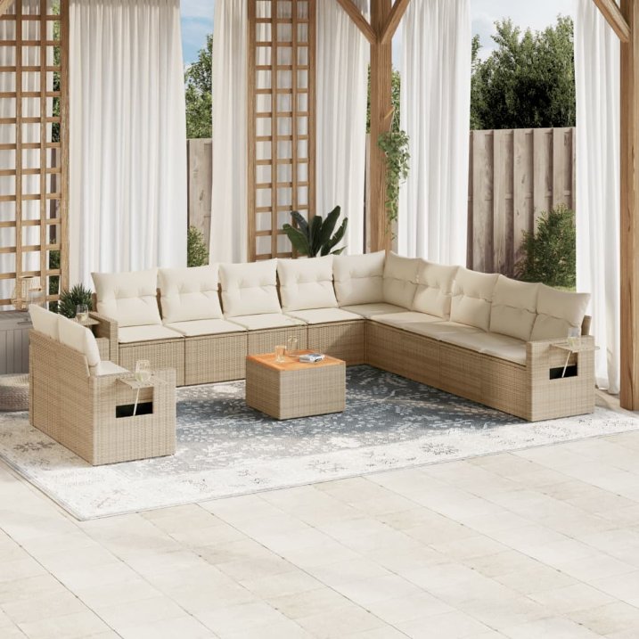 12-tlg. Garten-Sofagarnitur mit Kissen Schwarz Poly Rattan
