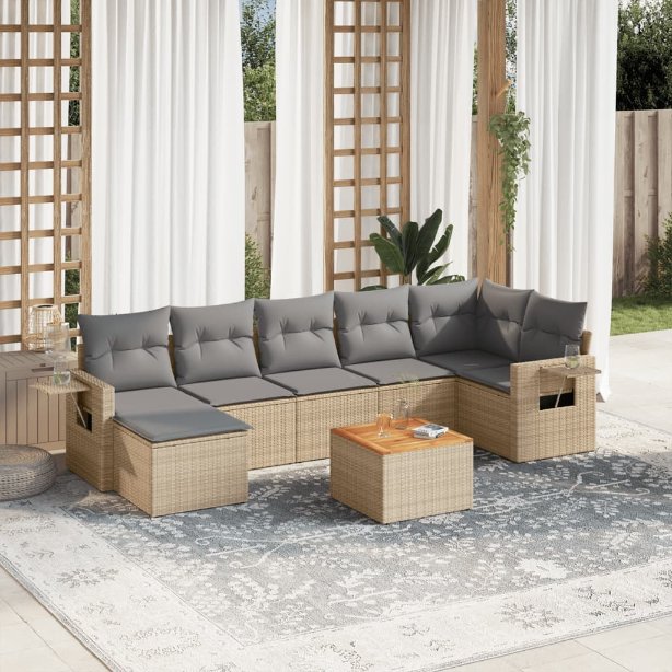 8-tlg. Garten-Sofagarnitur mit Kissen Schwarz Poly Rattan