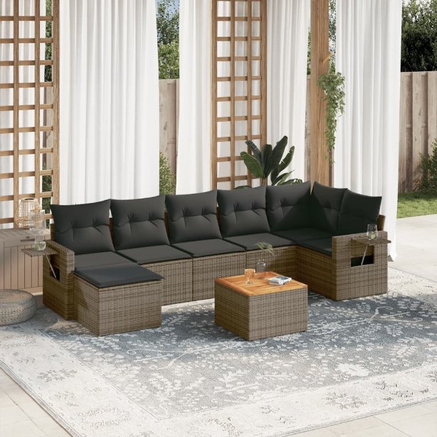 8-tlg. Garten-Sofagarnitur mit Kissen Schwarz Poly Rattan