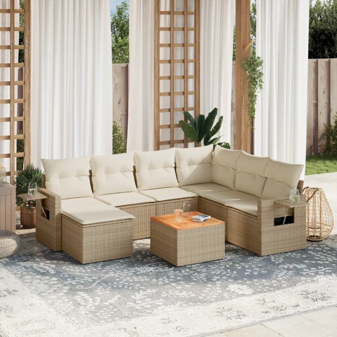 8-tlg. Garten-Sofagarnitur mit Kissen Schwarz Poly Rattan