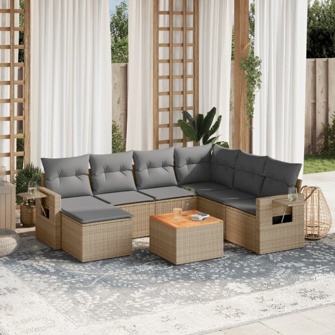 8-tlg. Garten-Sofagarnitur mit Kissen Schwarz Poly Rattan